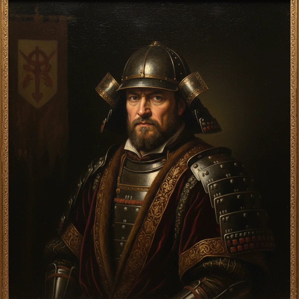 Oil-painted portrait of Ashton Wake the First, c. 1247.